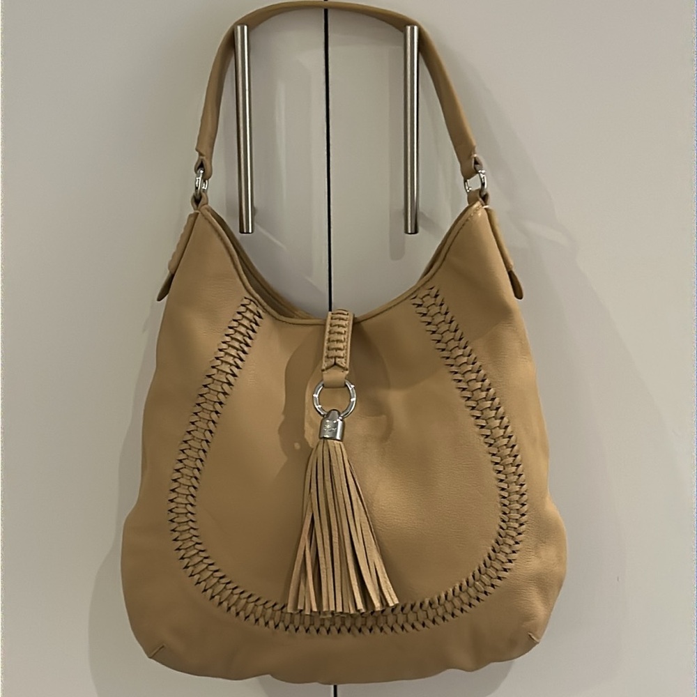 Lauren Ralph Lauren Tan Leather Hobo Bag with Tassel